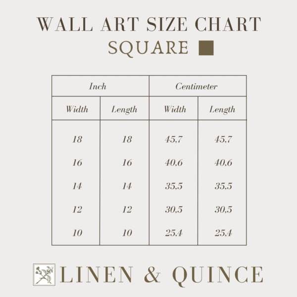 Wall Art size Chart: square sizes