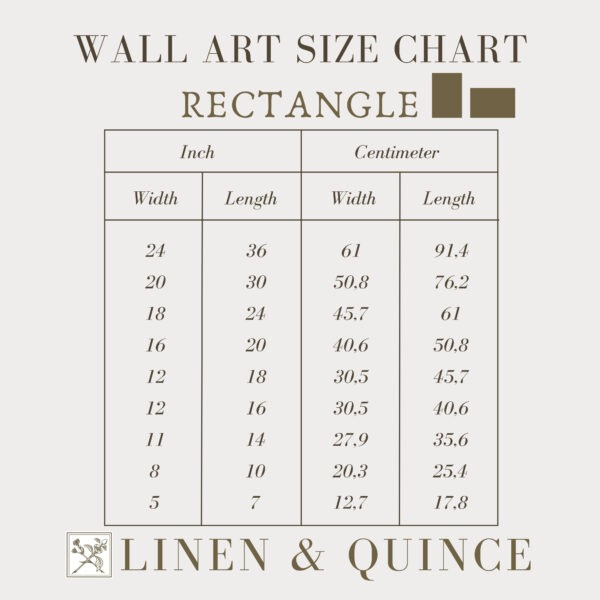 Wall Art size Chart: rectange sizes